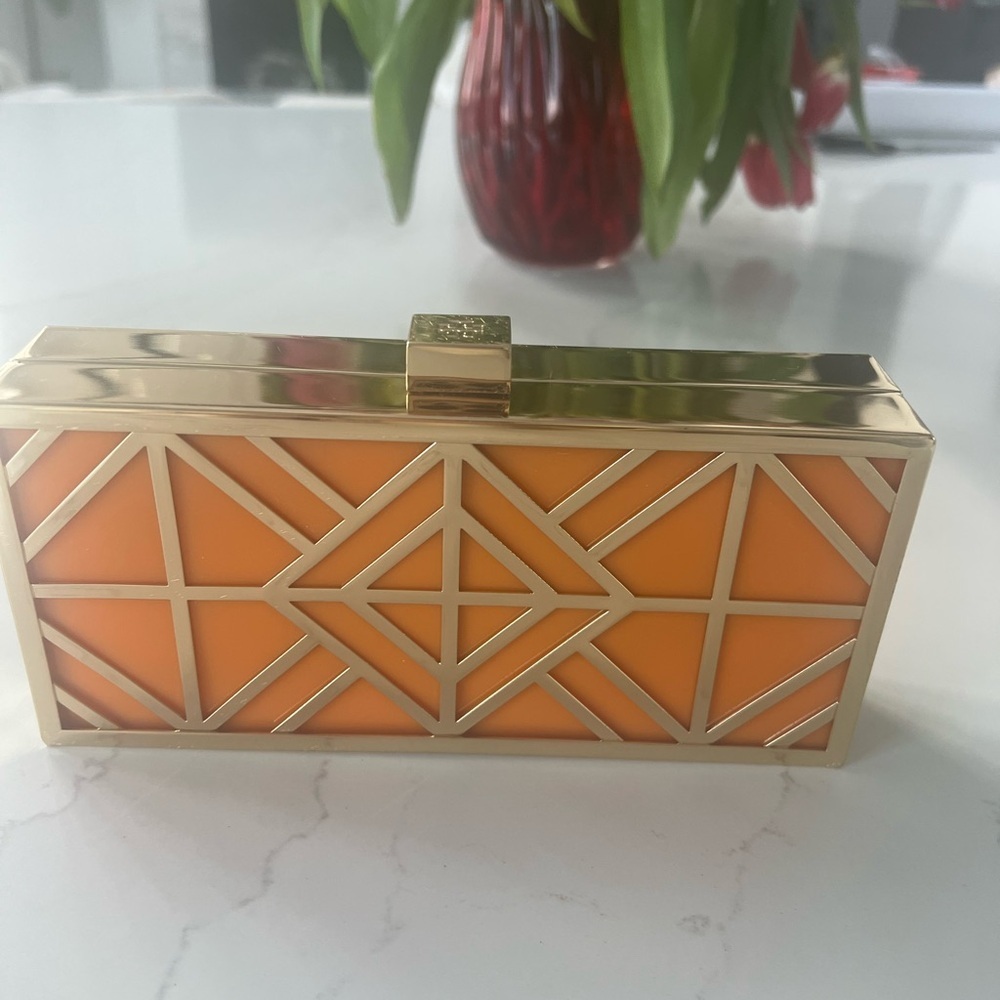 COPY - Tory Burch Geometric Orange and Gold LIMITED EDITION RUNWAY Clutch